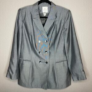 Vintage En Avance Petite Double Breasted Grey Long Sleeve 90s Women Blazer 12P